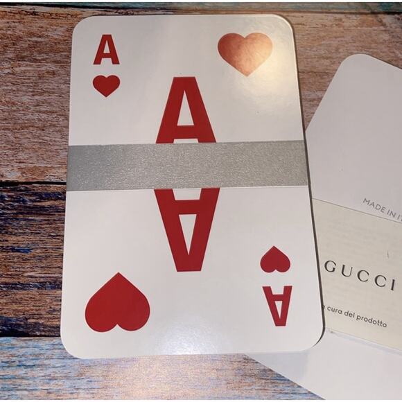 Gucci Horse Bit Leather Card Case Black & Playing Cards Trump. New - Picture 2 of 7